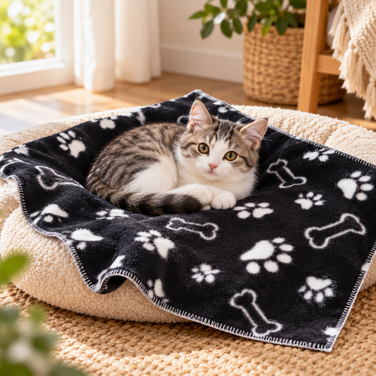Manta para animais com patas e ossos — 60 × 60 cm — exemplo de utilização