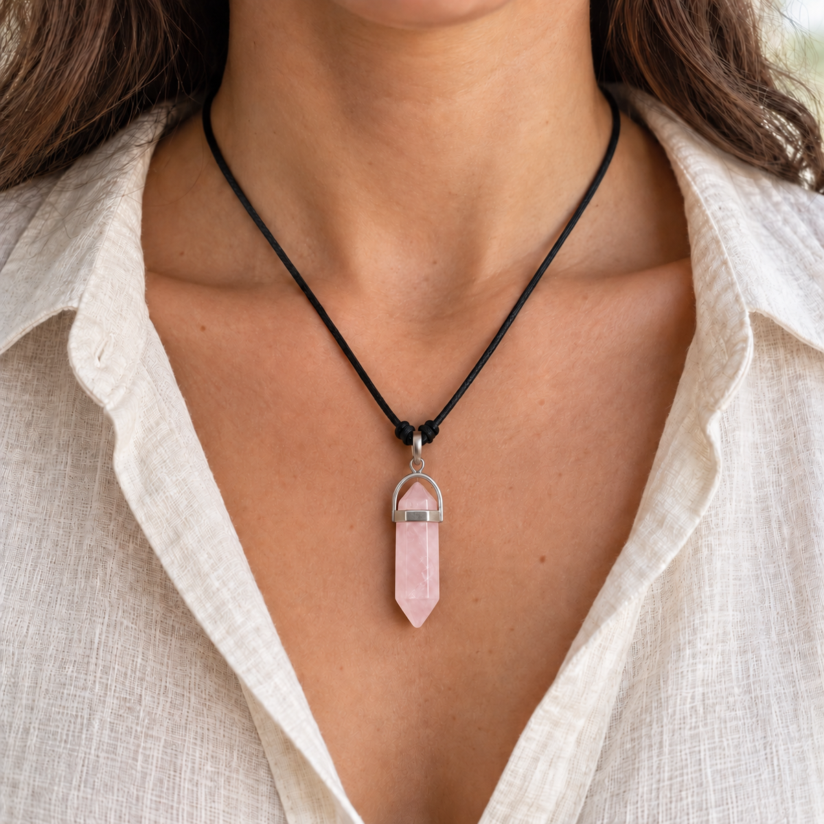 Colar de Quartzo Rosa — Pedra Natural — exemplo de utilização
