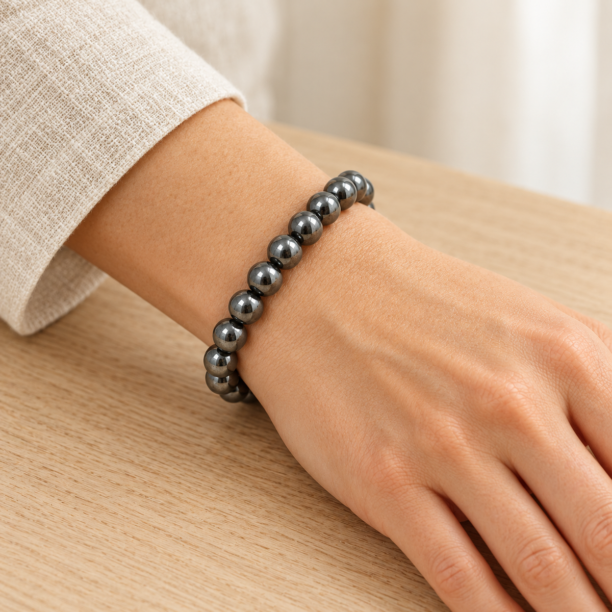 Pulseira de Hematita — Pedra Natural — exemplo de utilização