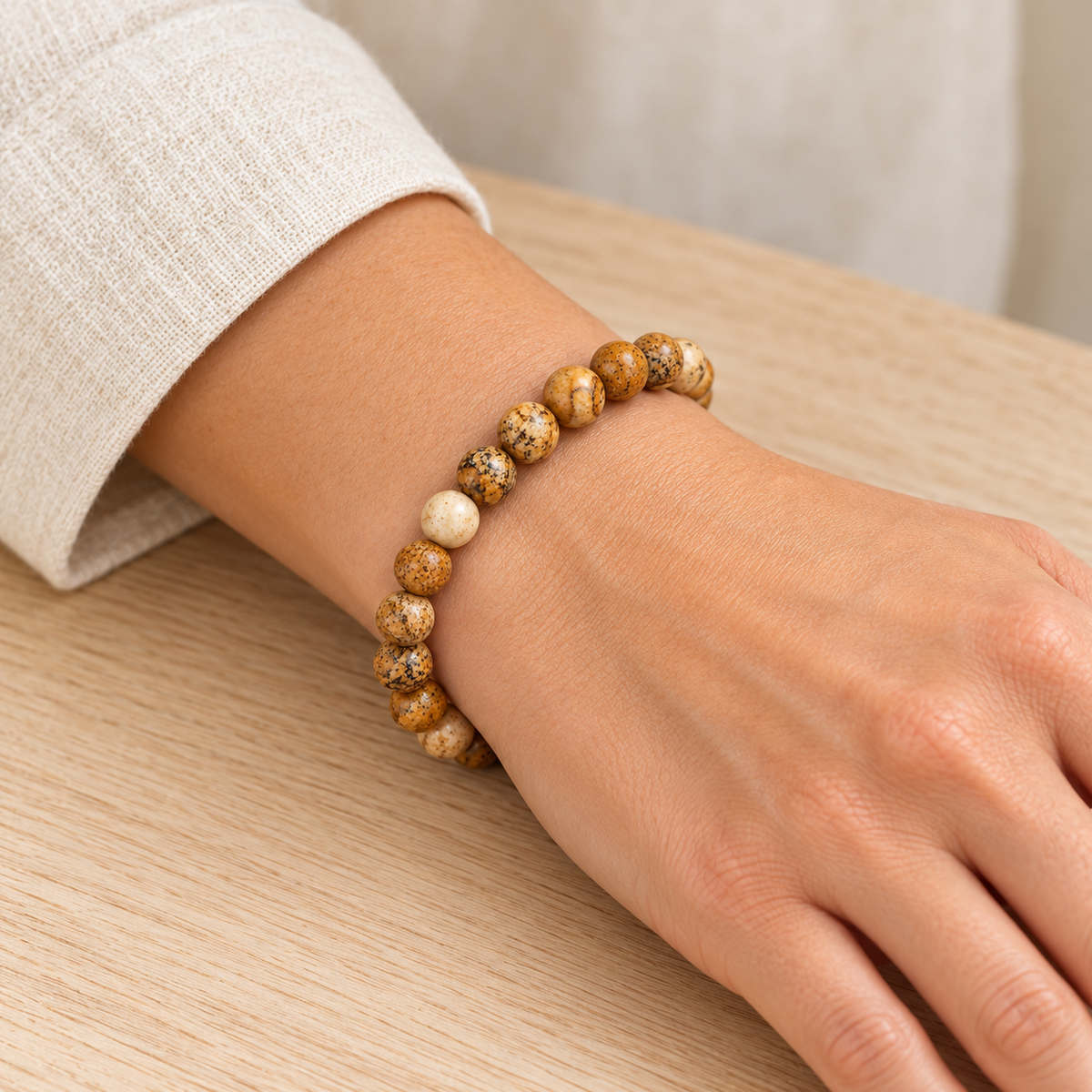 Pulseira de Jaspe Castanho — Pedra Natural — exemplo de utilização