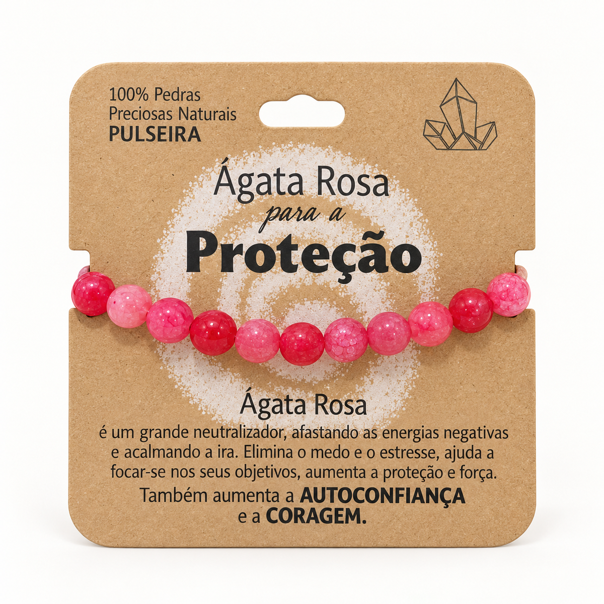 Pulseira de Ágata Rosa — Pedra Natural — com embalagem