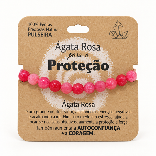 Pulseira de Ágata Rosa — Pedra Natural — com embalagem