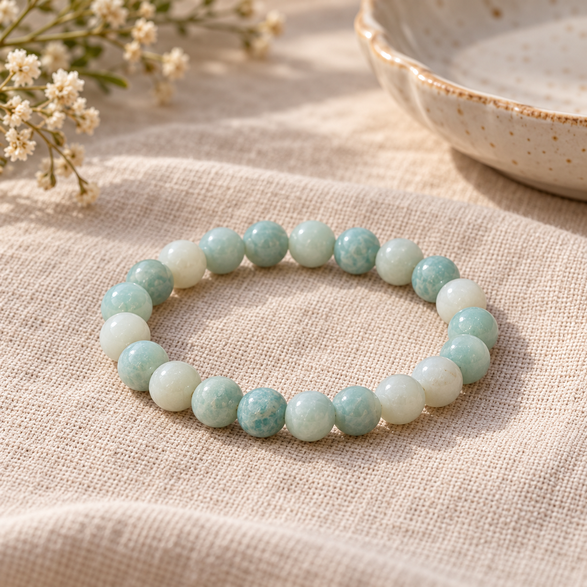 Pulseira de Amazonita — Pedra Natural — em ambiente