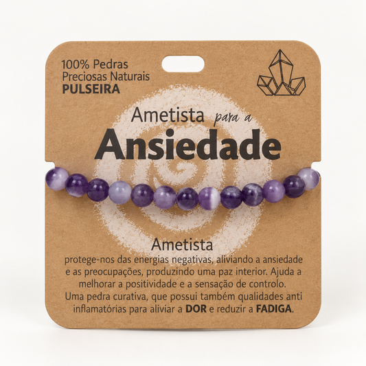 Pulseira de Ametista — Pedra Natural — com embalagem