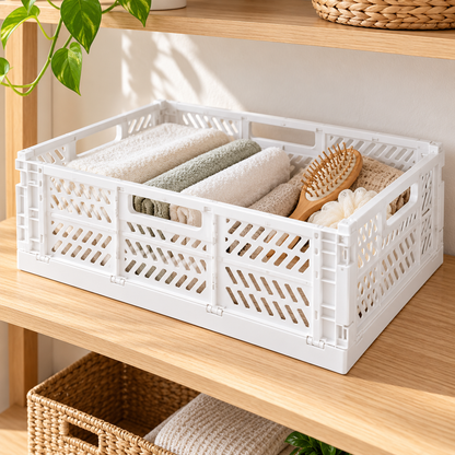 Cesto dobrável branco — 43 × 29 × 16 cm — sugestão de utilização