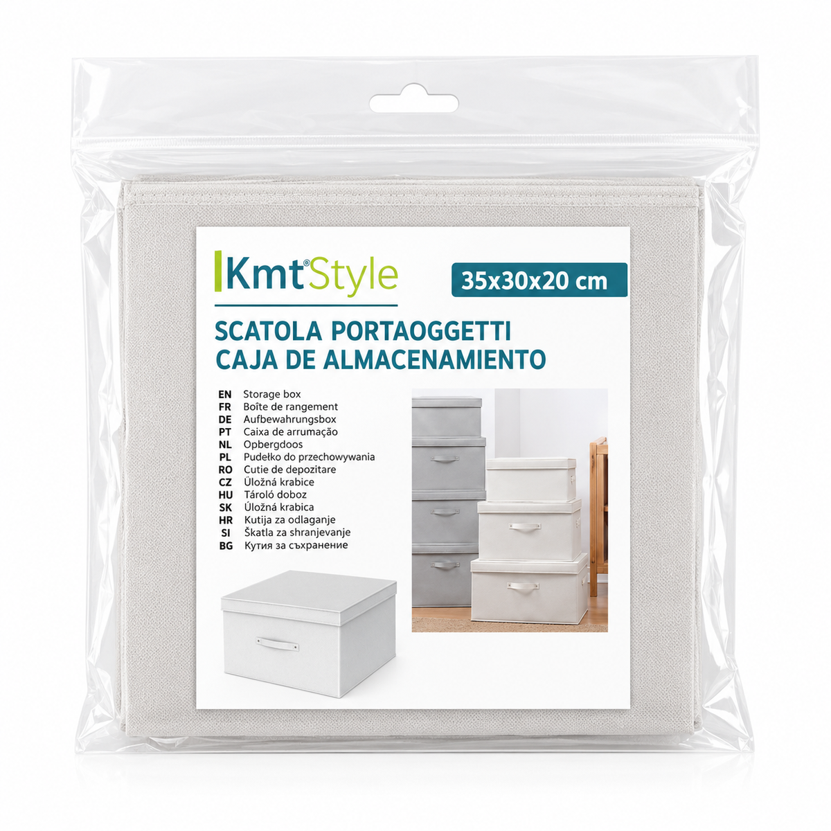 Caixa de arrumação branca com tampa — 35 × 30 × 20 cm — embalagem