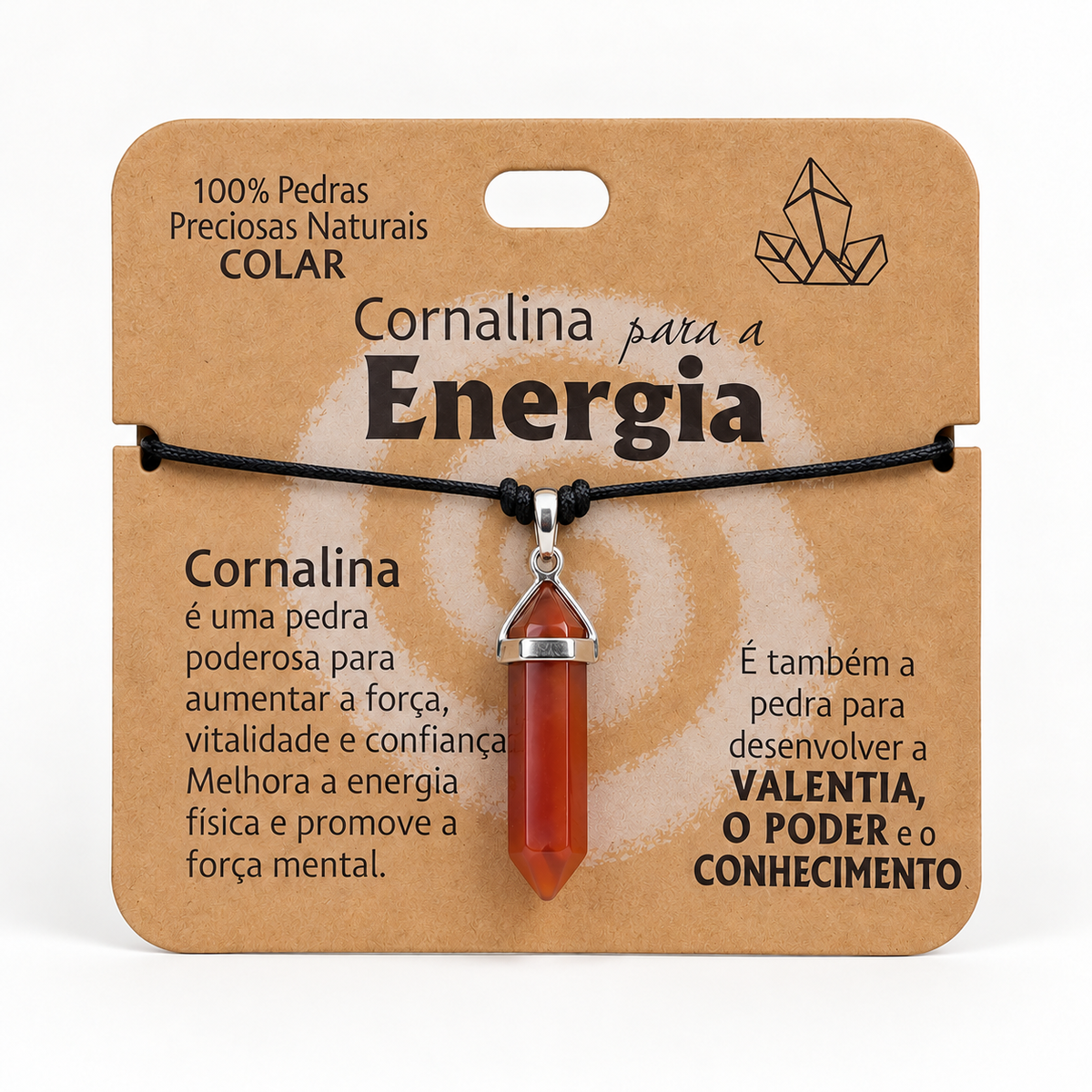 Colar de Cornalina — Pedra Natural — embalagem