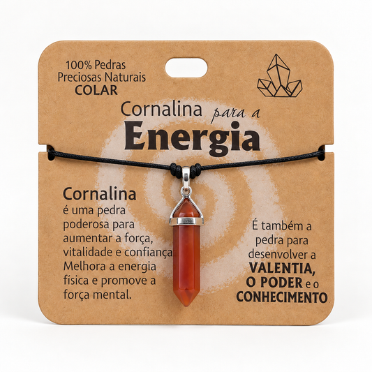 Colar de Cornalina — Pedra Natural — embalagem