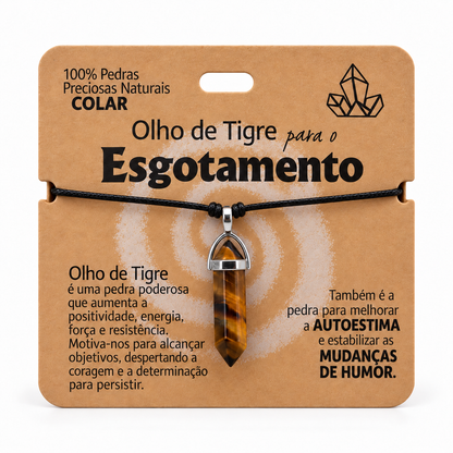 Colar de Olho de Tigre — Pedra Natural — embalagem