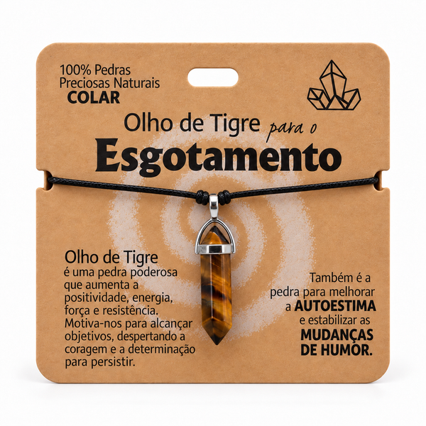 Colar de Olho de Tigre — Pedra Natural — embalagem