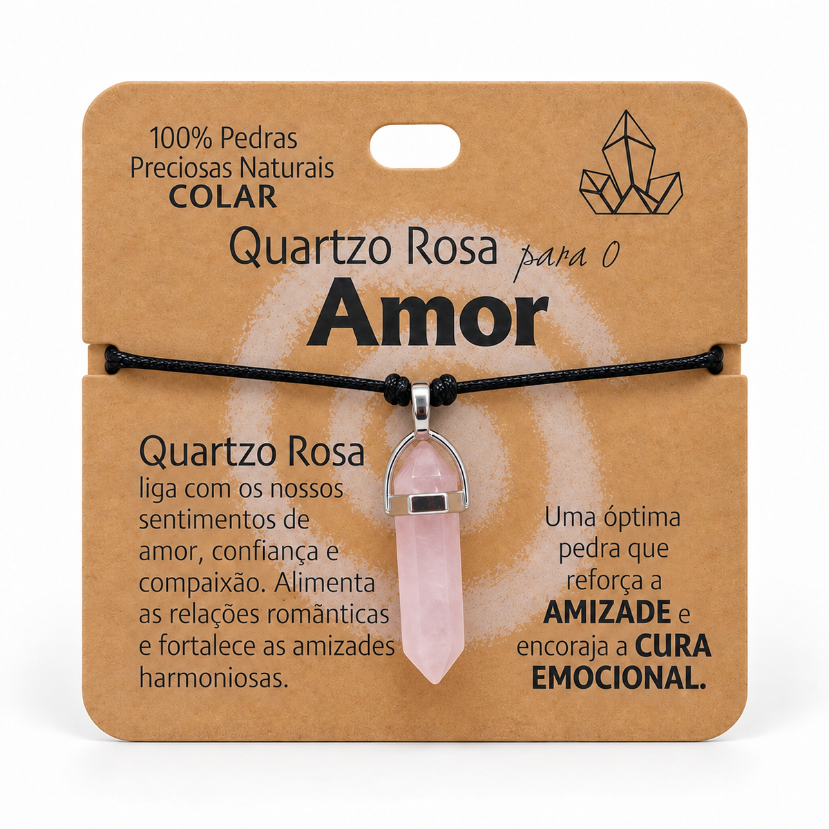 Colar de Quartzo Rosa — Pedra Natural — com embalagem