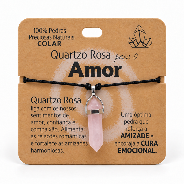 Colar de Quartzo Rosa — Pedra Natural — com embalagem