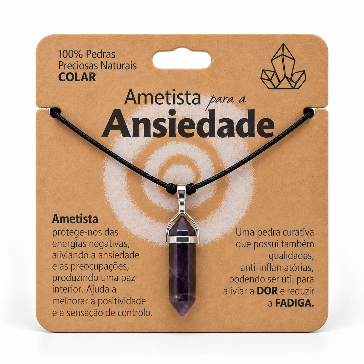 Colar de Ametista — Pedra Natural — com embalagem