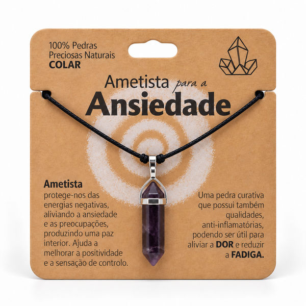 Colar de Ametista — Pedra Natural — com embalagem