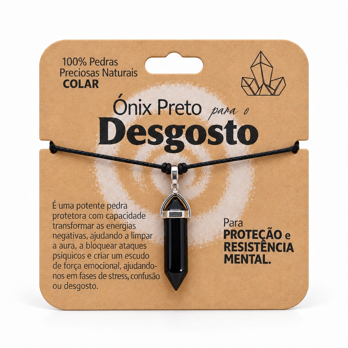 Colar de Ónix Preto — Pedra Natural — com embalagem