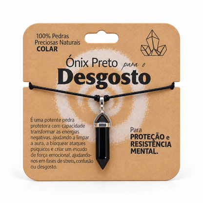 Colar de Ónix Preto — Pedra Natural — com embalagem