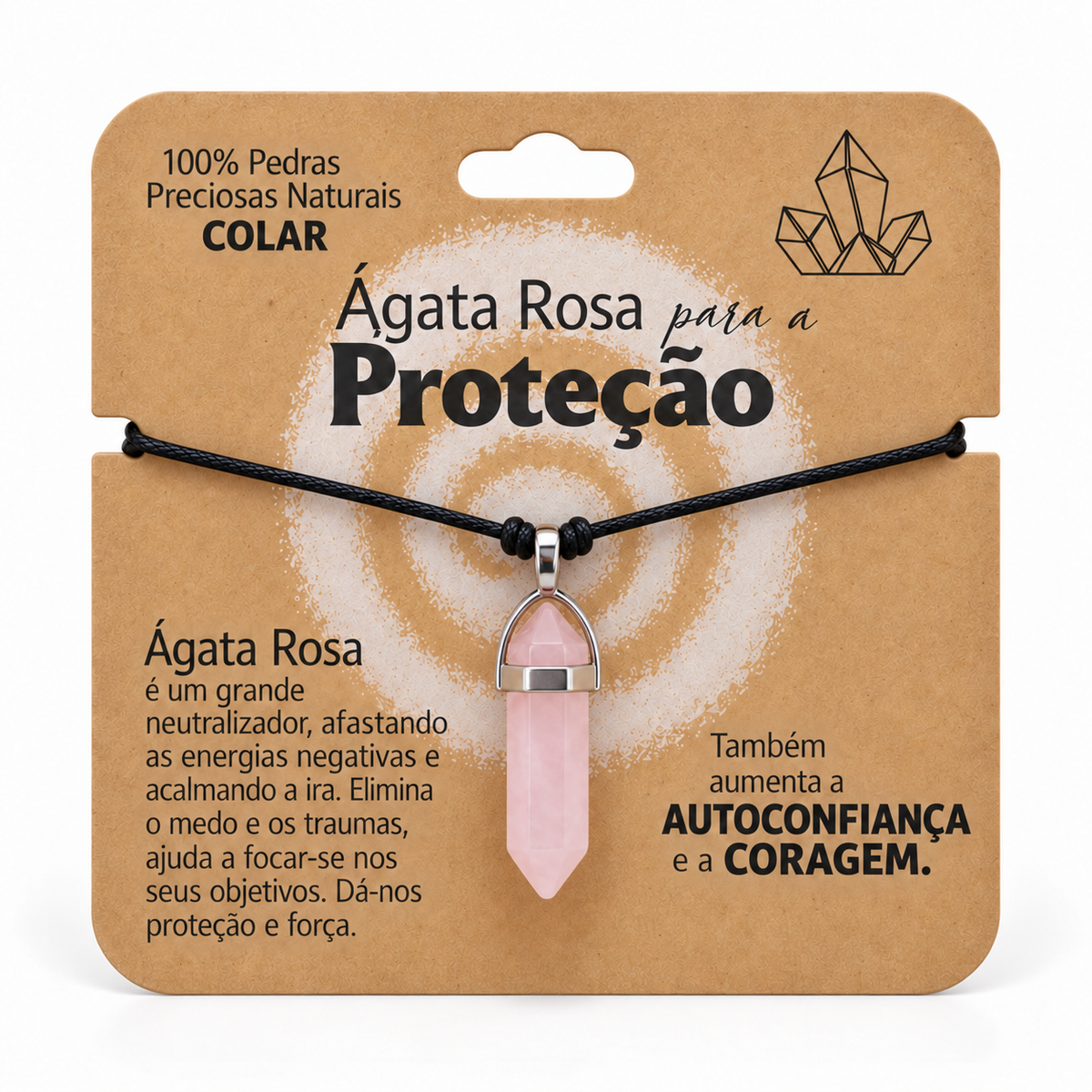 Colar de Ágata Rosa — Pedra Natural — com embalagem