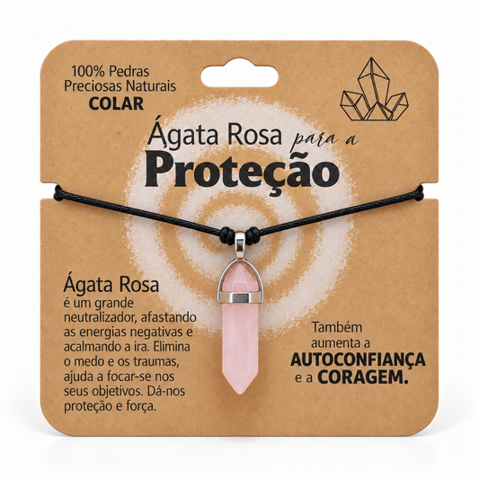 Colar de Ágata Rosa — Pedra Natural — com embalagem