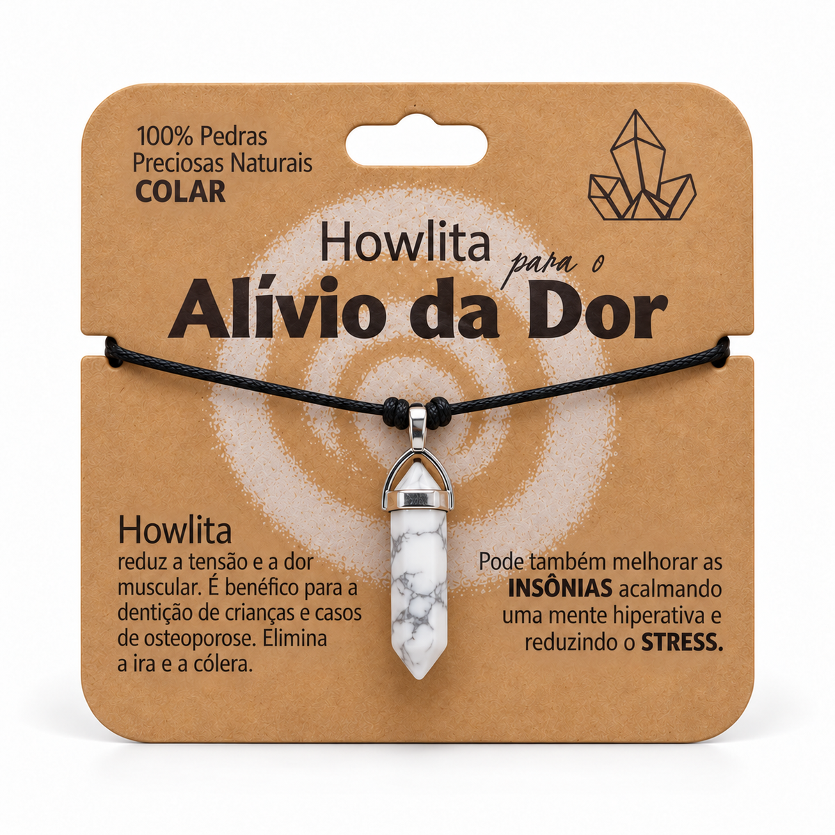 Colar de Howlita — Pedra Natural — embalagem