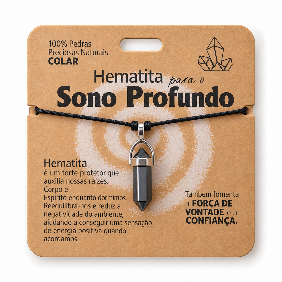 Colar de Hematita — Pedra Natural — com embalagem