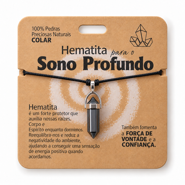 Colar de Hematita — Pedra Natural — com embalagem