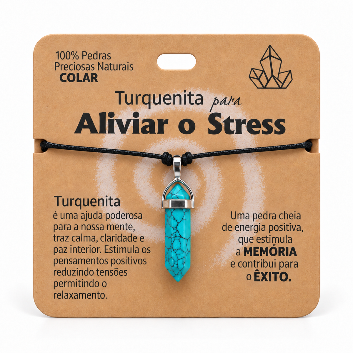 Colar de Turquenita — Pedra Natural — com embalagem