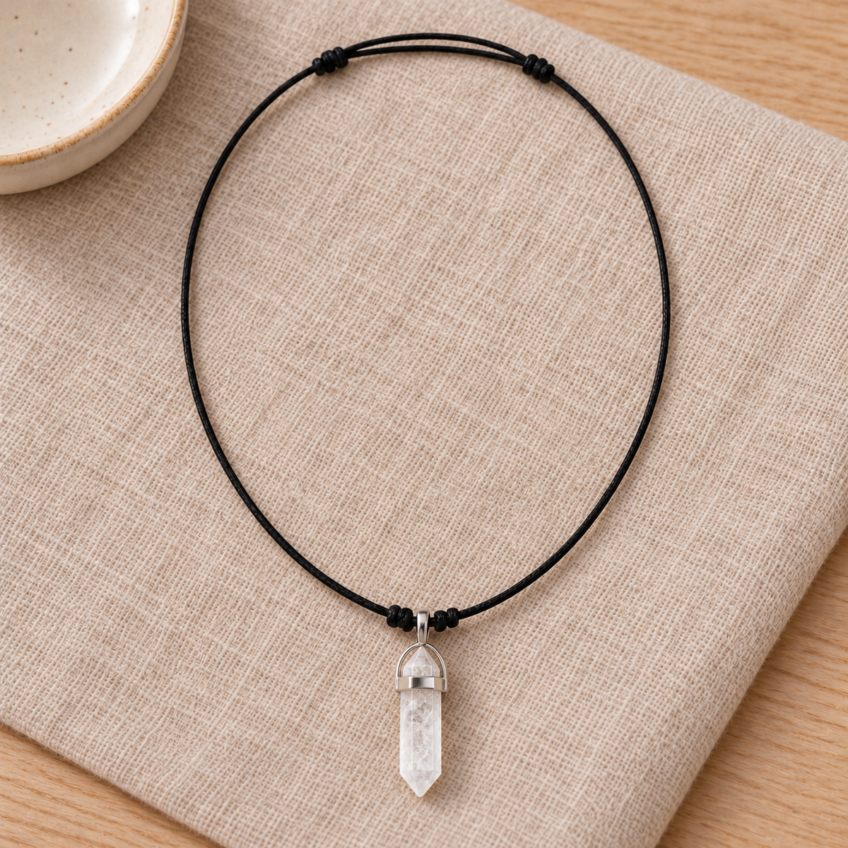 Colar de Quartzo Transparente — Pedra Natural — em ambiente