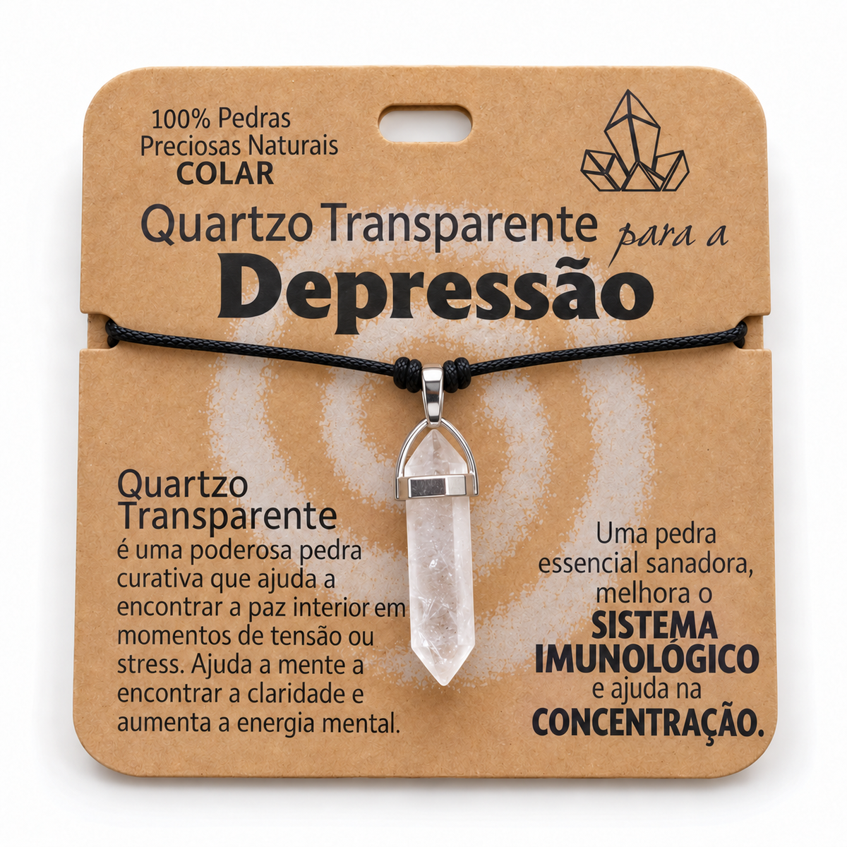 Colar de Quartzo Transparente — Pedra Natural — com embalagem