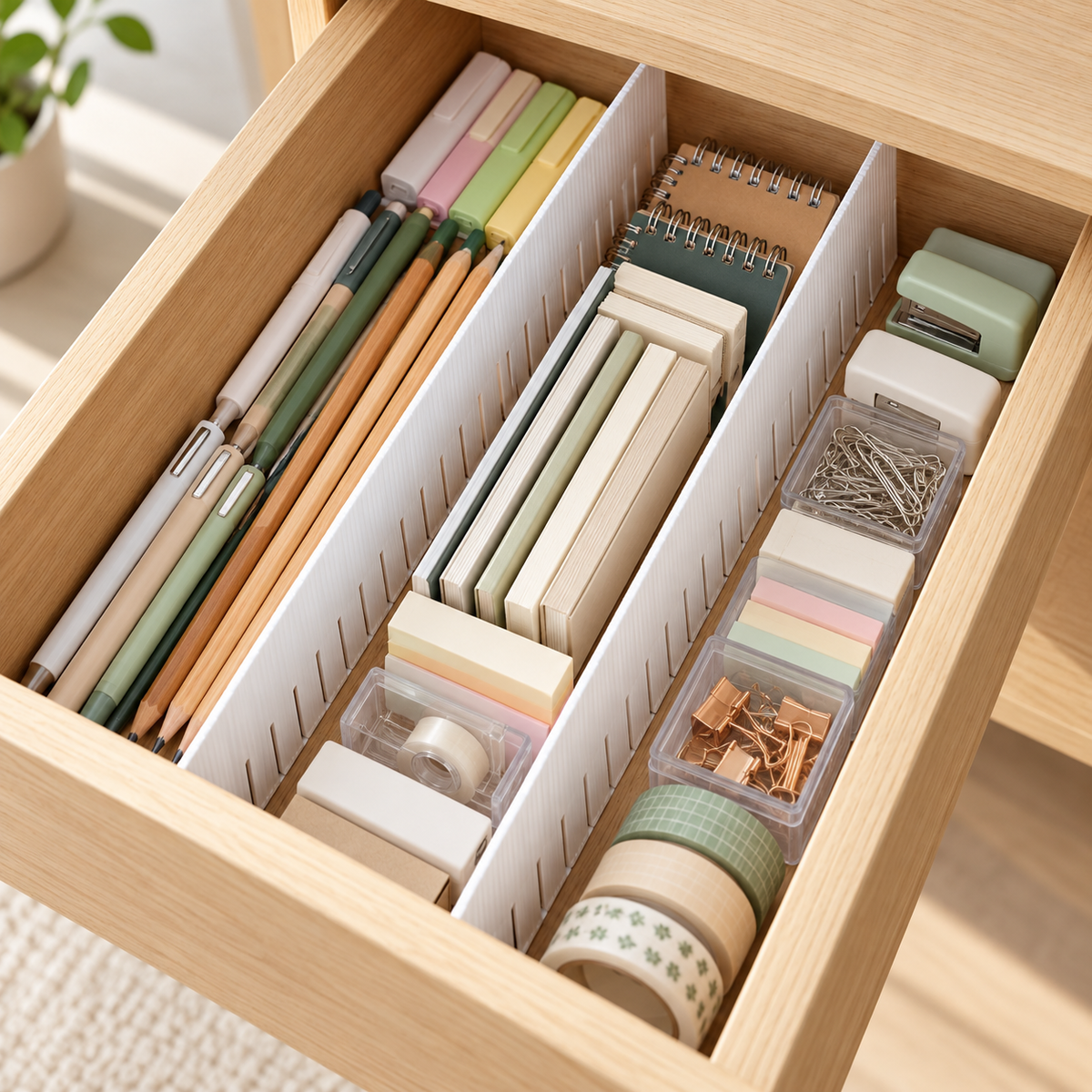 Divisórias brancas para gavetas, 42,3 × 10 cm — exemplo de utilização