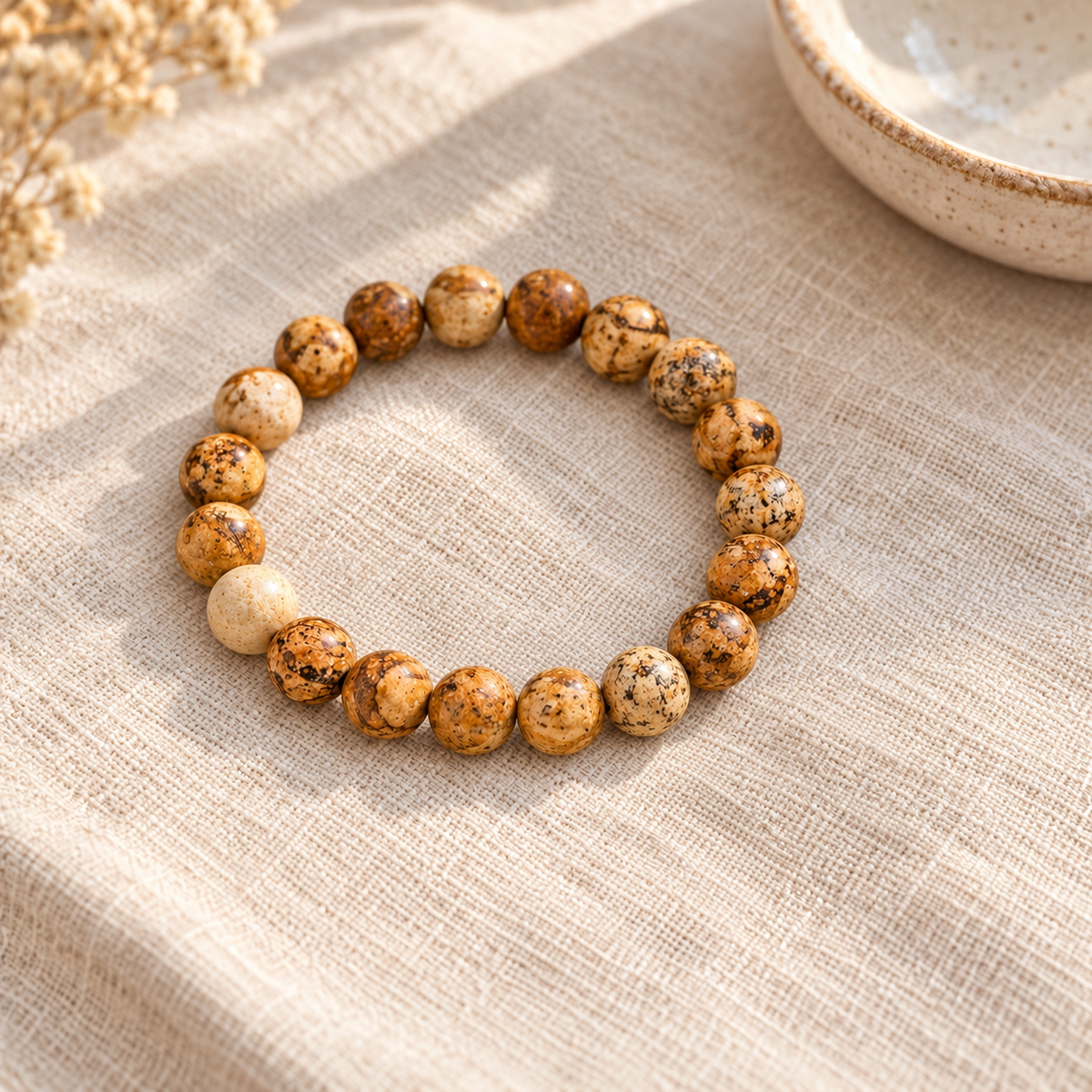 Pulseira de Jaspe Castanho — Pedra Natural — em ambiente
