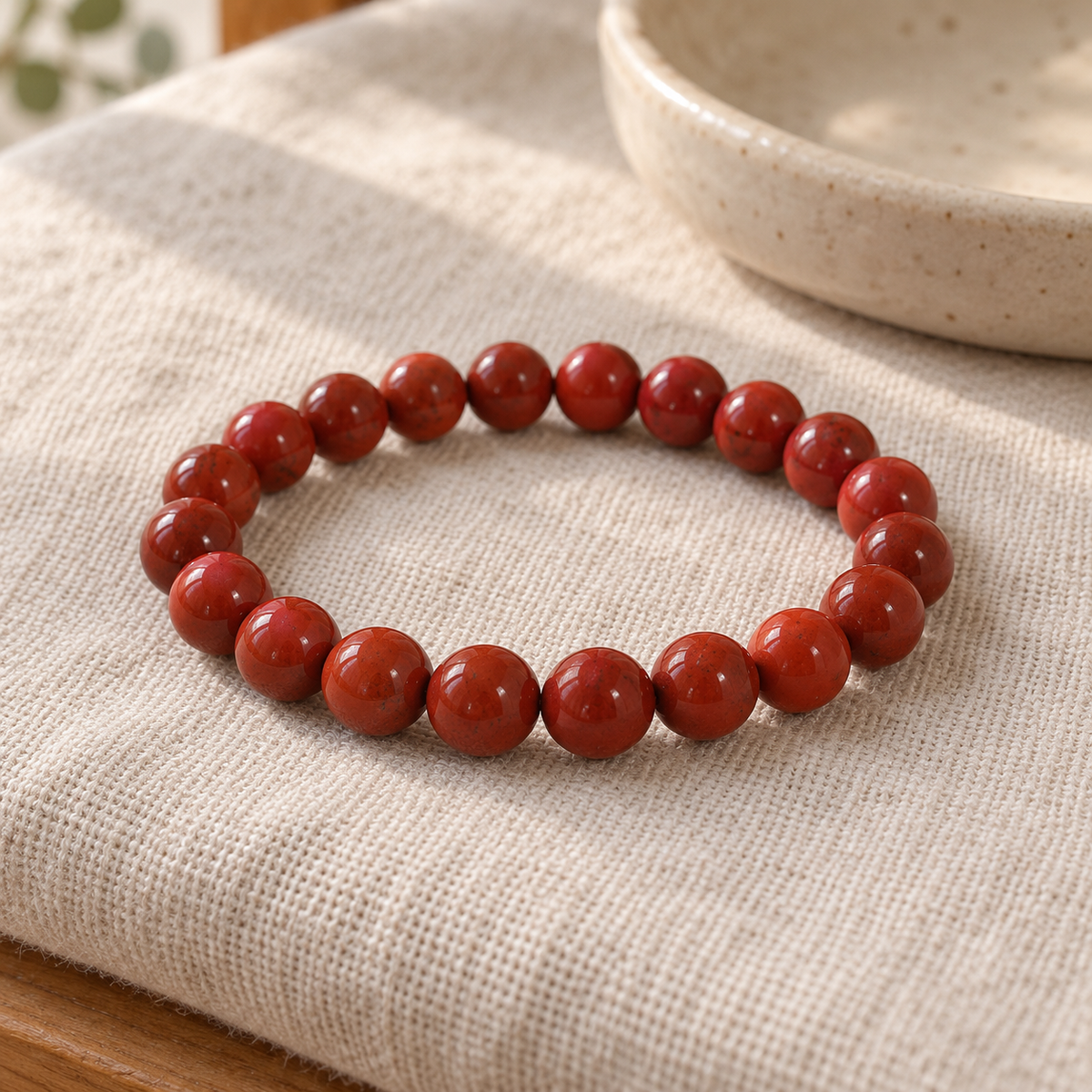 Pulseira de Jaspe Vermelho — Pedra Natural — em ambiente