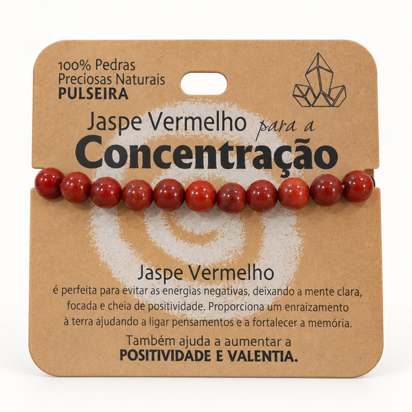 Pulseira de Jaspe Vermelho — Pedra Natural — com embalagem