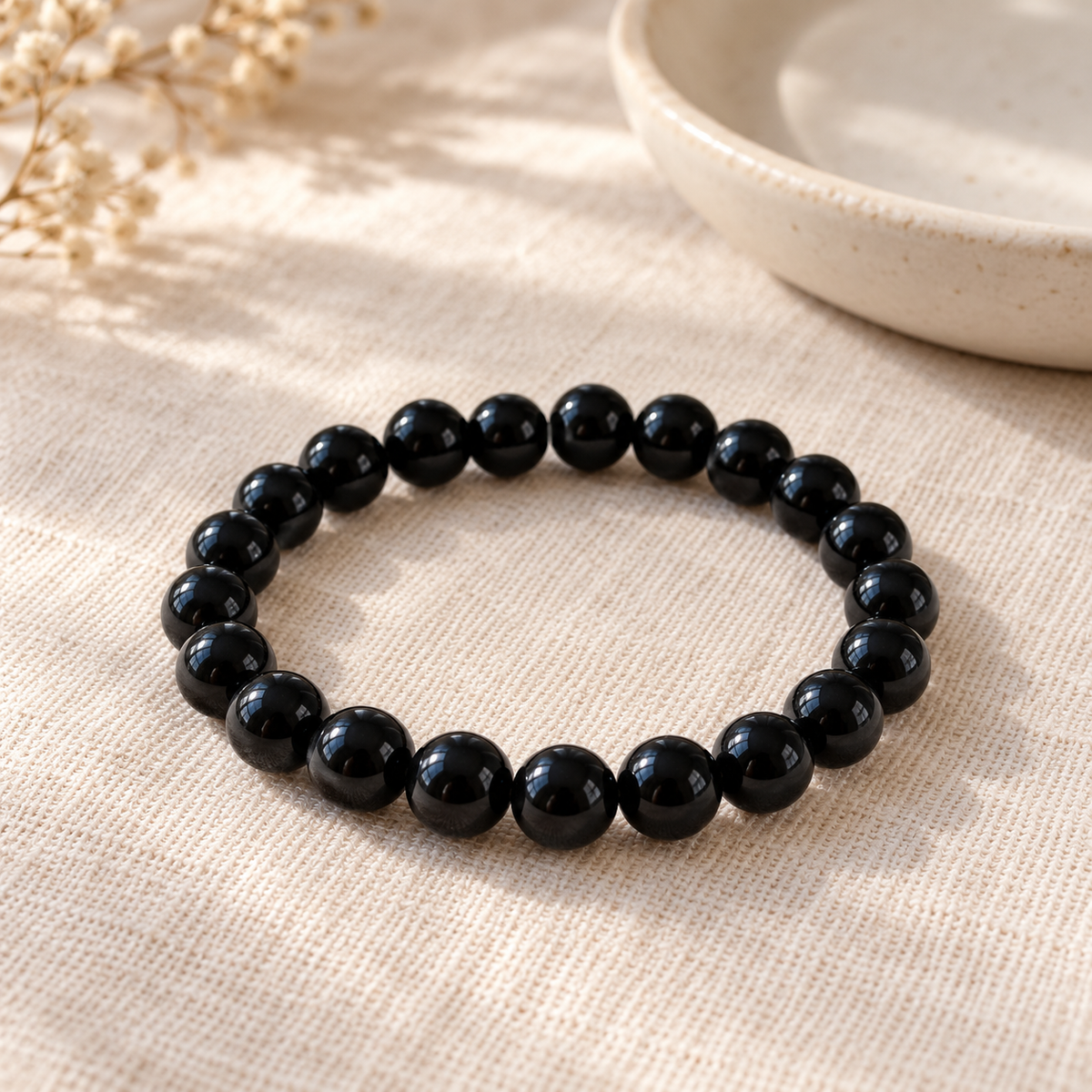 Pulseira de Ónix Preto — Pedra Natural — em ambiente