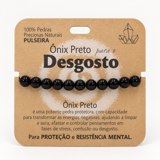 Pulseira de Ónix Preto — Pedra Natural — com embalagem