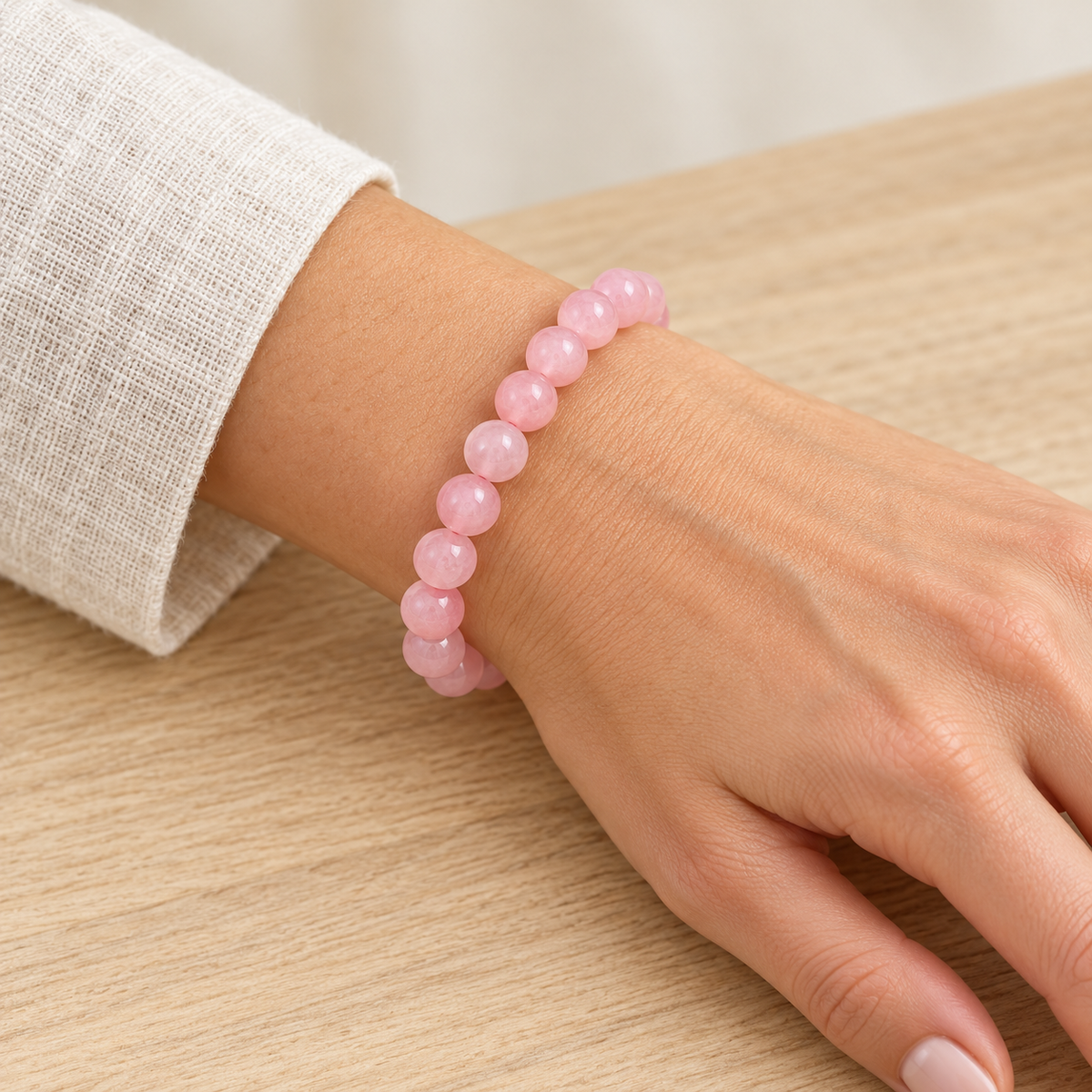 Pulseira de Quartzo Rosa — Pedra Natural — exemplo de utilização