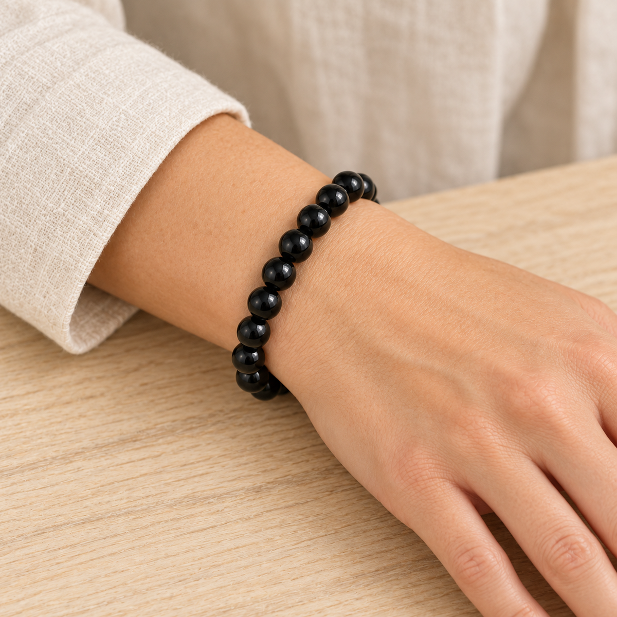 Pulseira de Ónix Preto — Pedra Natural — exemplo de utilização