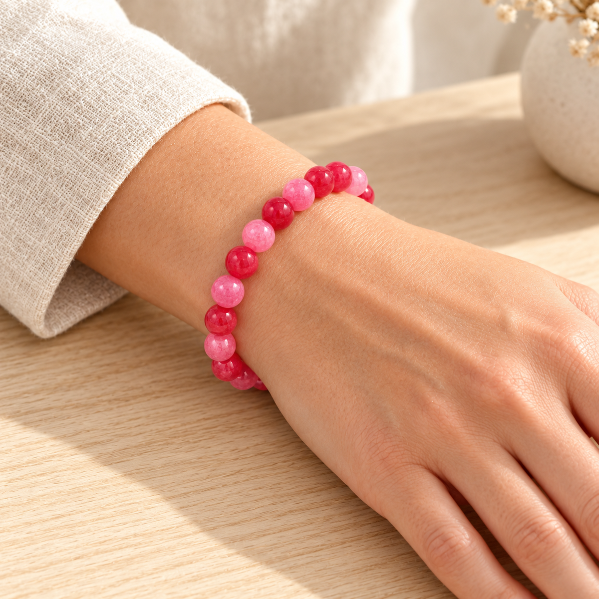 Pulseira de Ágata Rosa — Pedra Natural — exemplo de utilização