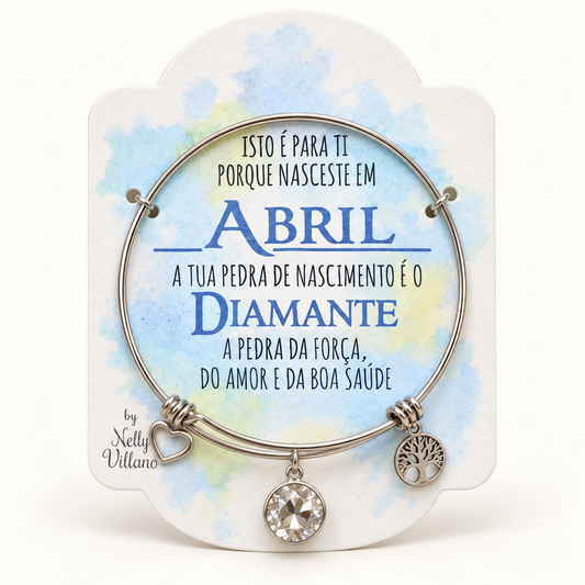 Pulseira — Abril — frente com cartão