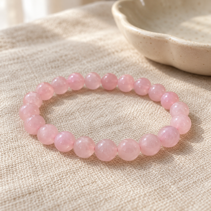 Pulseira de Quartzo Rosa — Pedra Natural — em ambiente