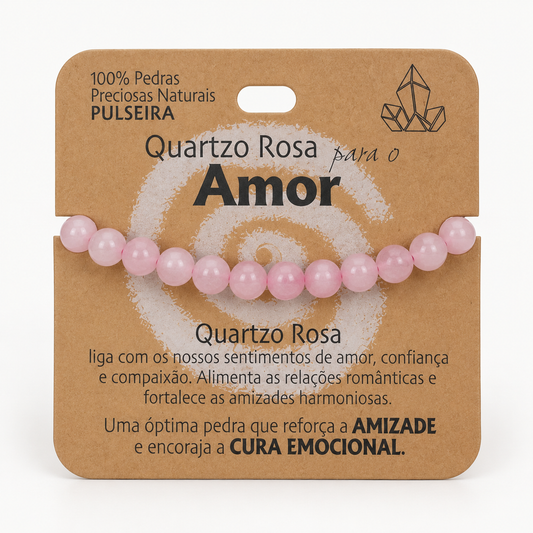 Pulseira de Quartzo Rosa — Pedra Natural — com embalagem