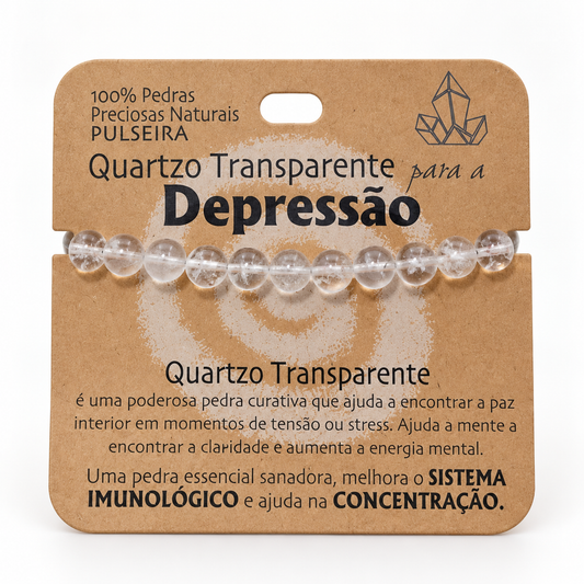 Pulseira de Quartzo Transparente — Pedra Natural — com embalagem