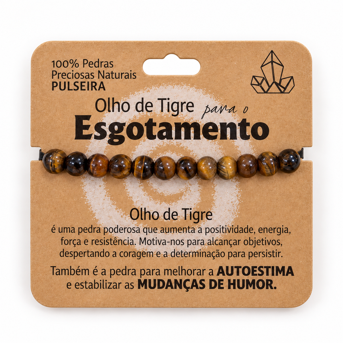Pulseira de Olho de Tigre — Pedra Natural — embalagem com proporção corrigida