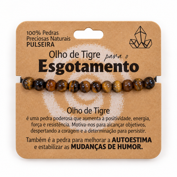 Pulseira de Olho de Tigre — Pedra Natural — embalagem com proporção corrigida