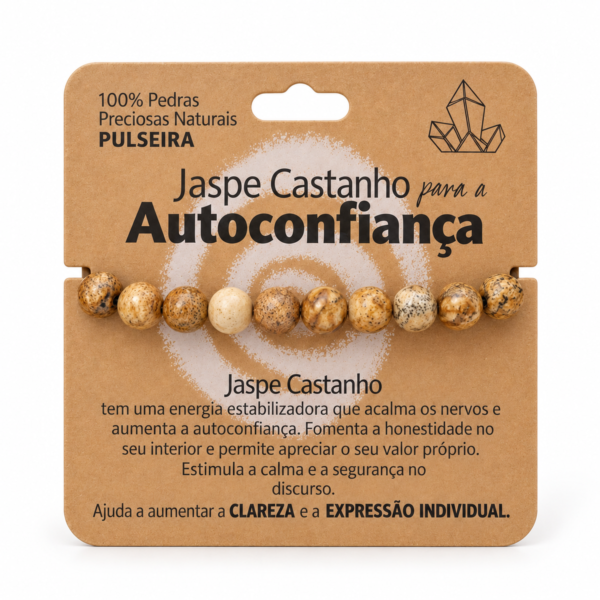 Pulseira de Jaspe Castanho — Pedra Natural — embalagem com proporção corrigida