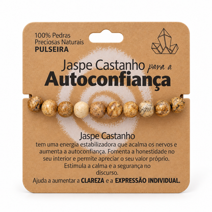 Pulseira de Jaspe Castanho — Pedra Natural — embalagem com proporção corrigida