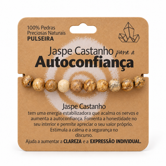 Pulseira de Jaspe Castanho — Pedra Natural — embalagem com proporção corrigida