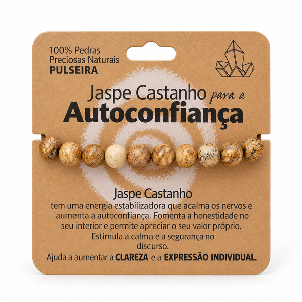 Pulseira de Jaspe Castanho — Pedra Natural — embalagem com proporção corrigida