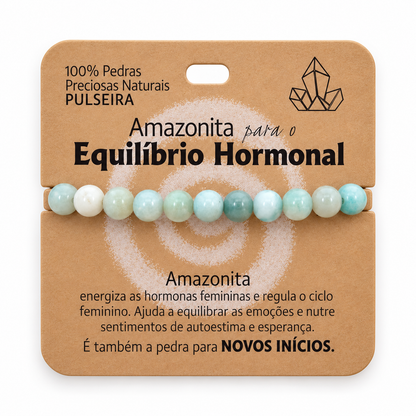 Pulseira de Amazonita — Pedra Natural — embalagem com proporção corrigida
