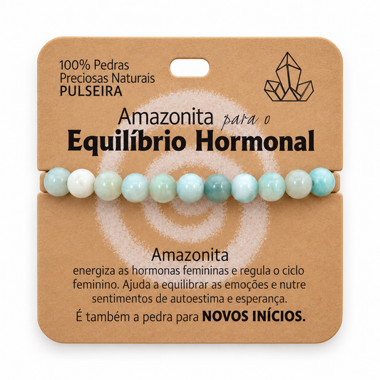 Pulseira de Amazonita — Pedra Natural — embalagem com proporção corrigida