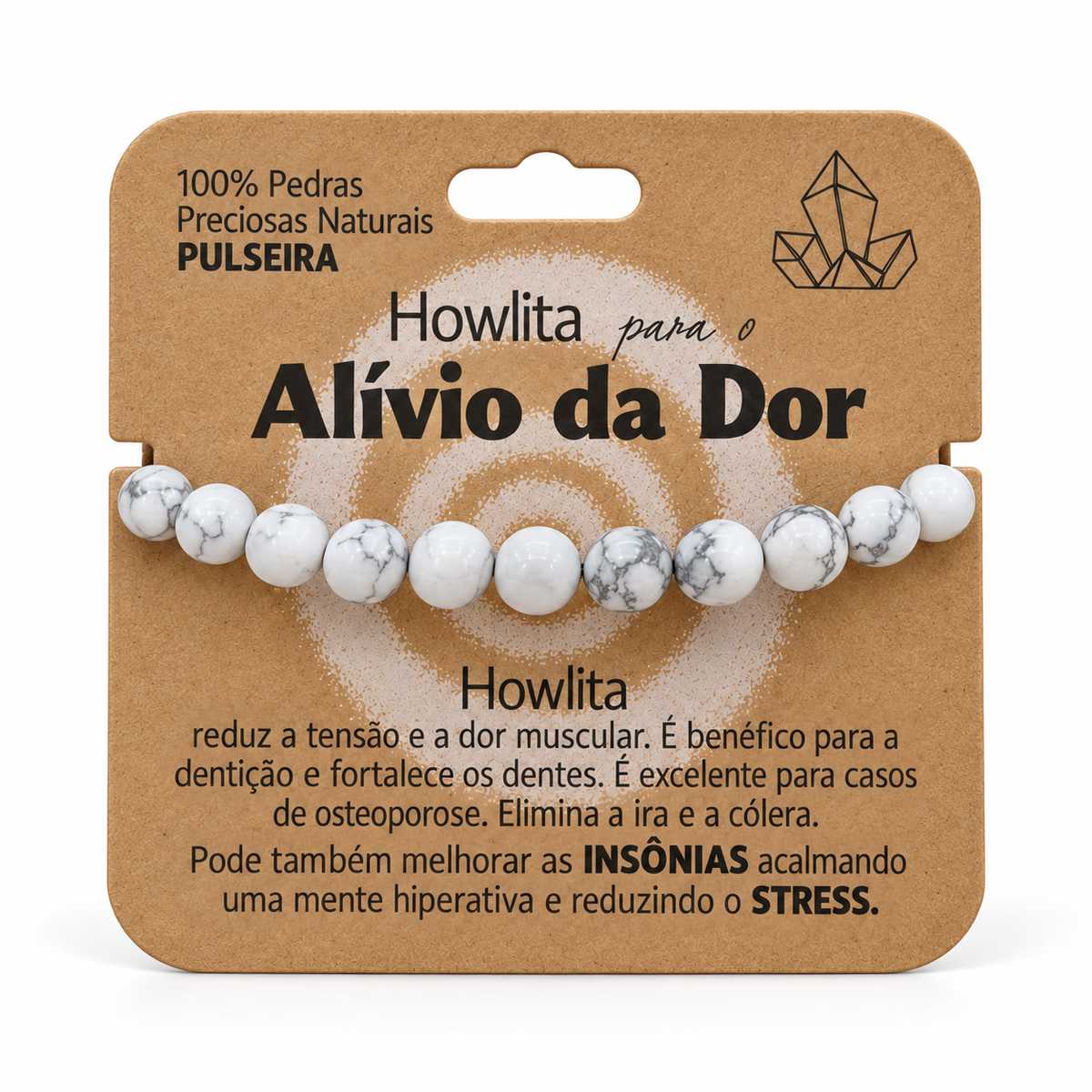 Pulseira de Howlita — Pedra Natural — embalagem